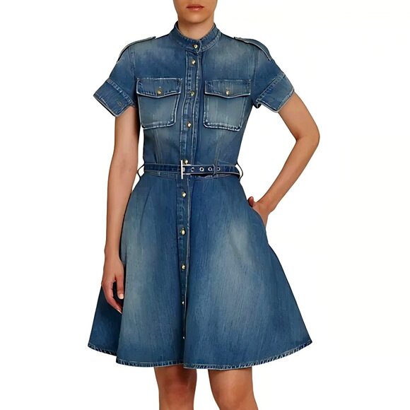 Alexander McQueen Women's Shirt Denim Mini Dress in Stone Washed - Picture 1 of 13